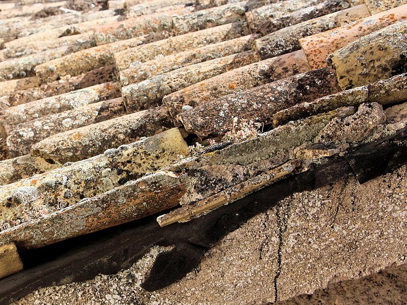Before tile restoration showing old weathered ceramic roof tiles with faded surface and aged mortar joints in Troon North